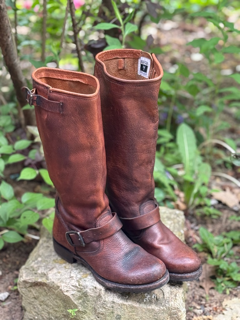 Frye Cognac Brown Leather Mid Calf Engineer Boots